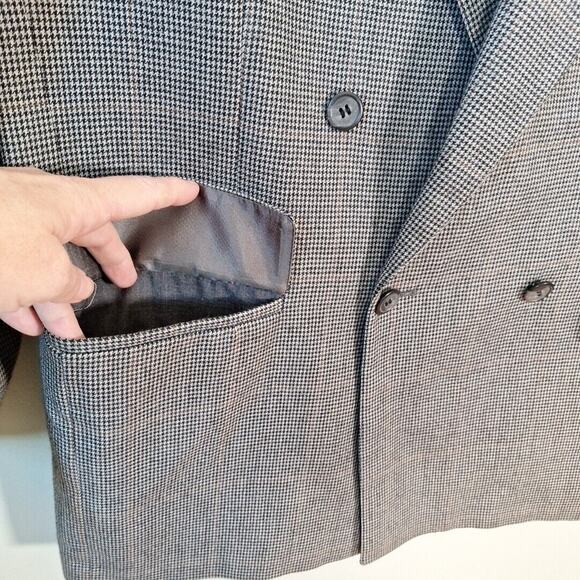Vintage 90s Bill Blass Houndstooth Wool Double Breasted Blazer Jacket Men 41/42R - Picture 3 of 7